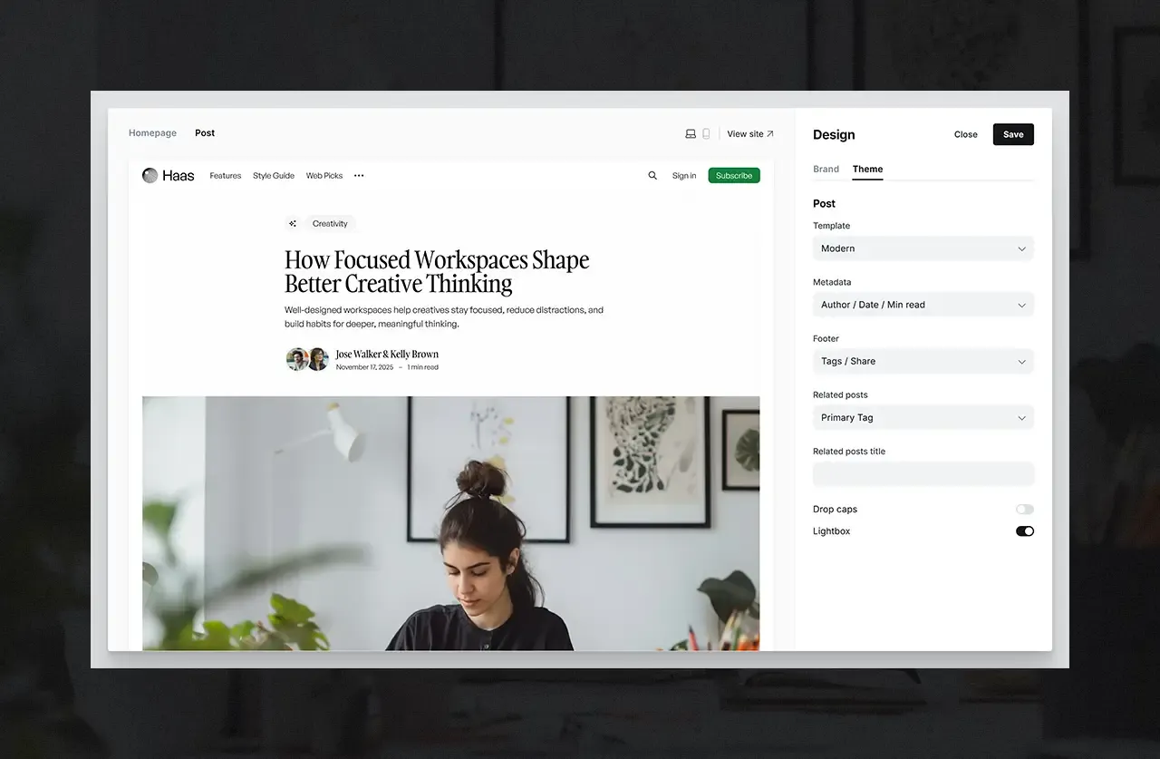 Haas Post and Page Options