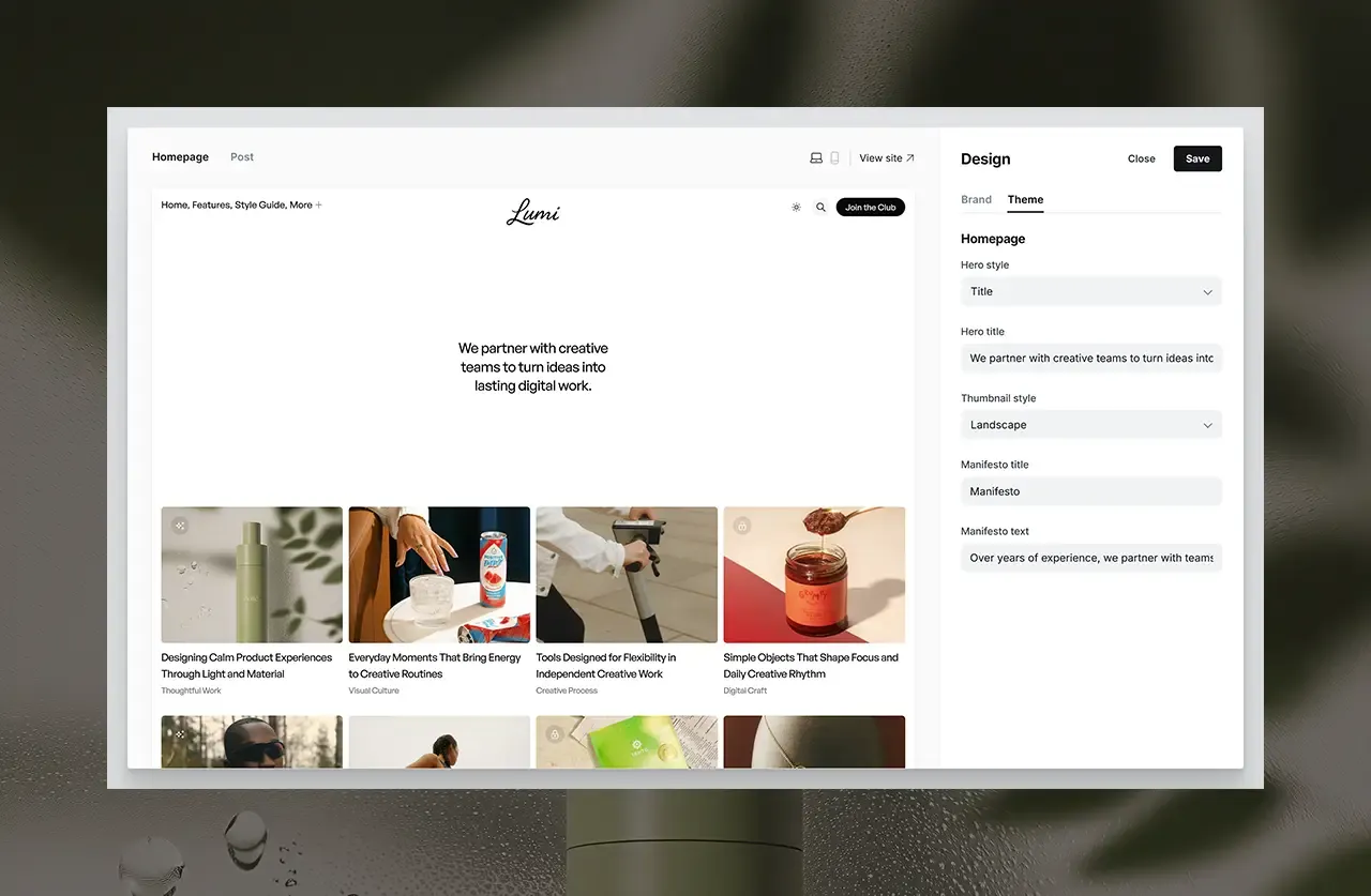 Lumi Homepage Options